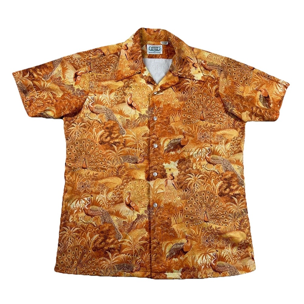 Vintage Vanson Shirt Men L Aloha Hawaiian All Over Print Peacocks 60s 70s Disco